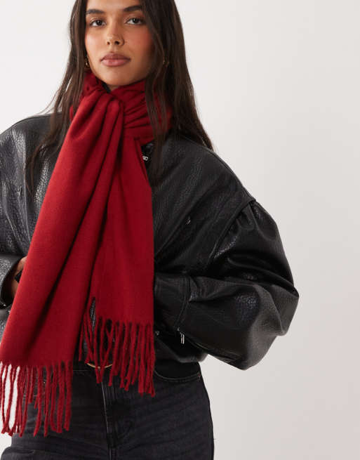 ASOS DESIGN vævet tørklæde med kvaster i burgundy, 3 af 3