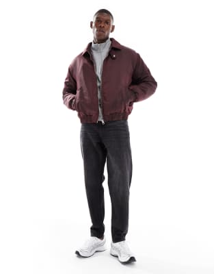 Asos Design Wadded Bomber Jacket In Burgundy