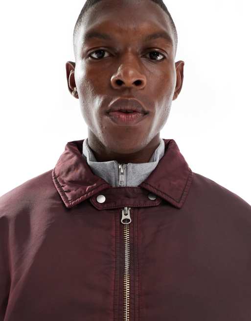 ASOS DESIGN wadded bomber jacket in washed burgundy, 5 of 5