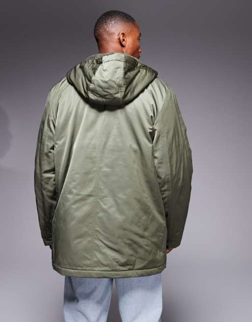 ASOS DESIGN wadded borg lined parka in khaki, 3 of 4