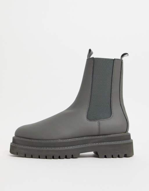 ASOS DESIGN Wadenhohe Chelsea Stiefel aus grauem Kunstleder ASOS