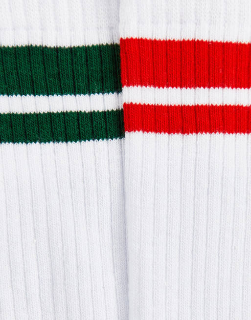 ASOS DESIGN – Wadenhohe, gerippte Socken mit grünen und roten Streifen im 2er-Pack, 3 von 4