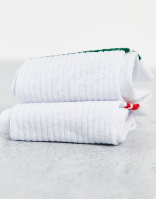 ASOS DESIGN – Wadenhohe, gerippte Socken mit grünen und roten Streifen im 2er-Pack, 4 von 4