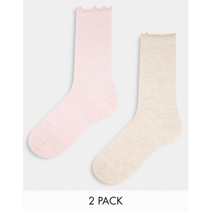 DESIGN – Wadenhohe Socken in verschiedenen melierten Farben mit Rüschensaum im 2er-Pack
