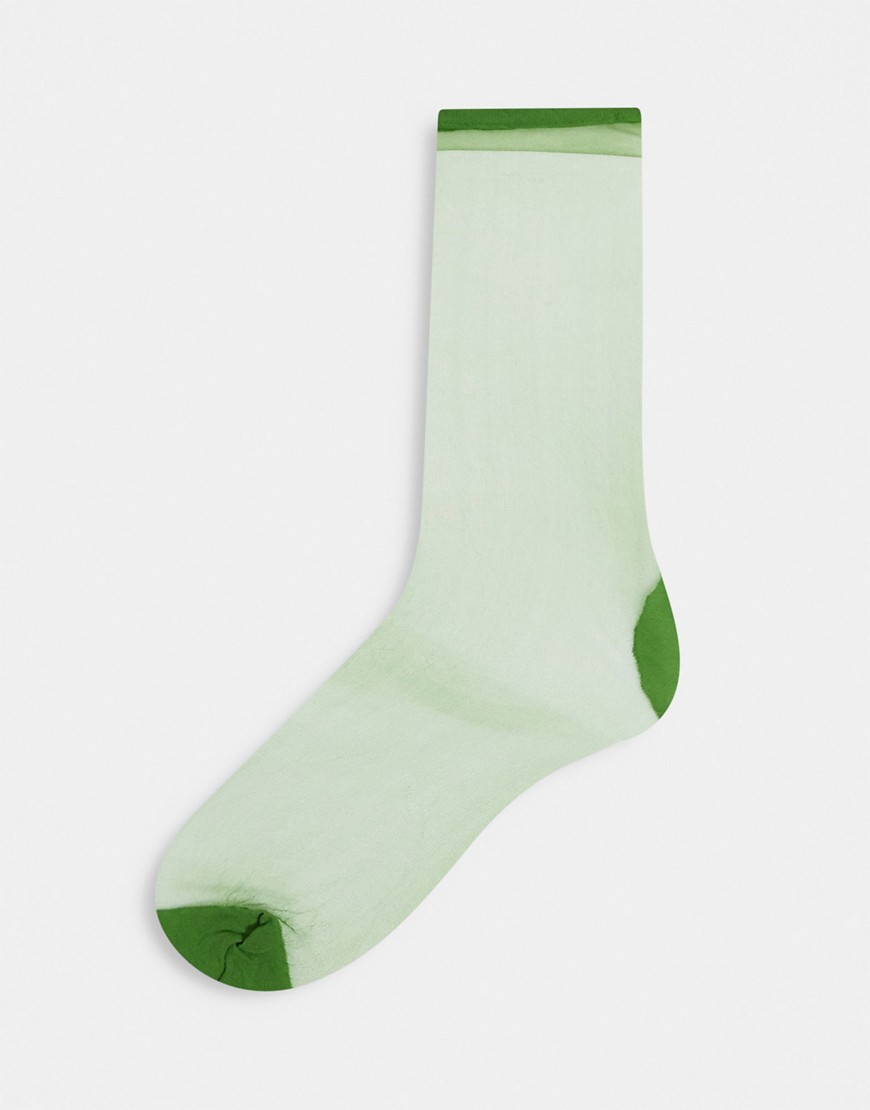 asos design -  – Wadenhohe, transparente Socken in Khaki-Grün