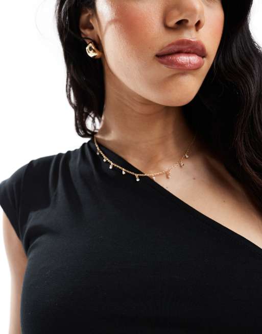 ASOS DESIGN – Wadenlanges Kleid in Schwarz mit One-Shoulder-Träger und geraffte Seiten, 3 von 4