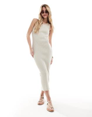 ASOS DESIGN - Wadenlanges Tanktop-Kleid aus Strick in Steinbeige-Neutral