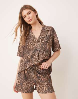 ASOS DESIGN - Waffel-Boxershorts mit Leopardenmuster-Schwarz
