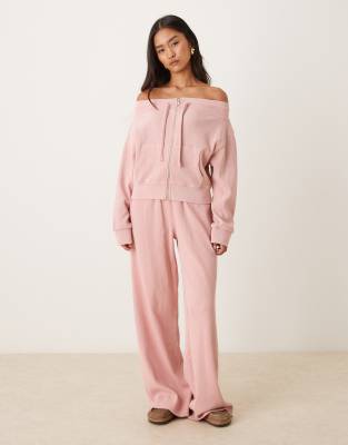 ASOS DESIGN - Waffelstrick-Jogginghose in Rosa mit Paperbag-Bund