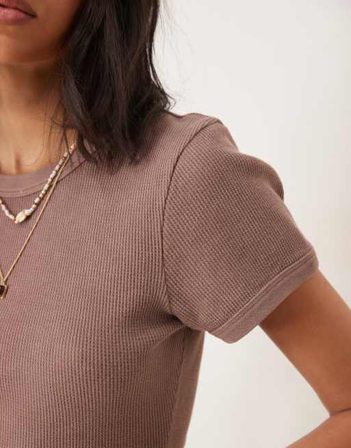ASOS DESIGN waffle baby tee in washed chocolate