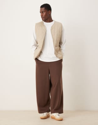 Asos Design Waffle Balloon Sweatpants With Woven Badge In Brown