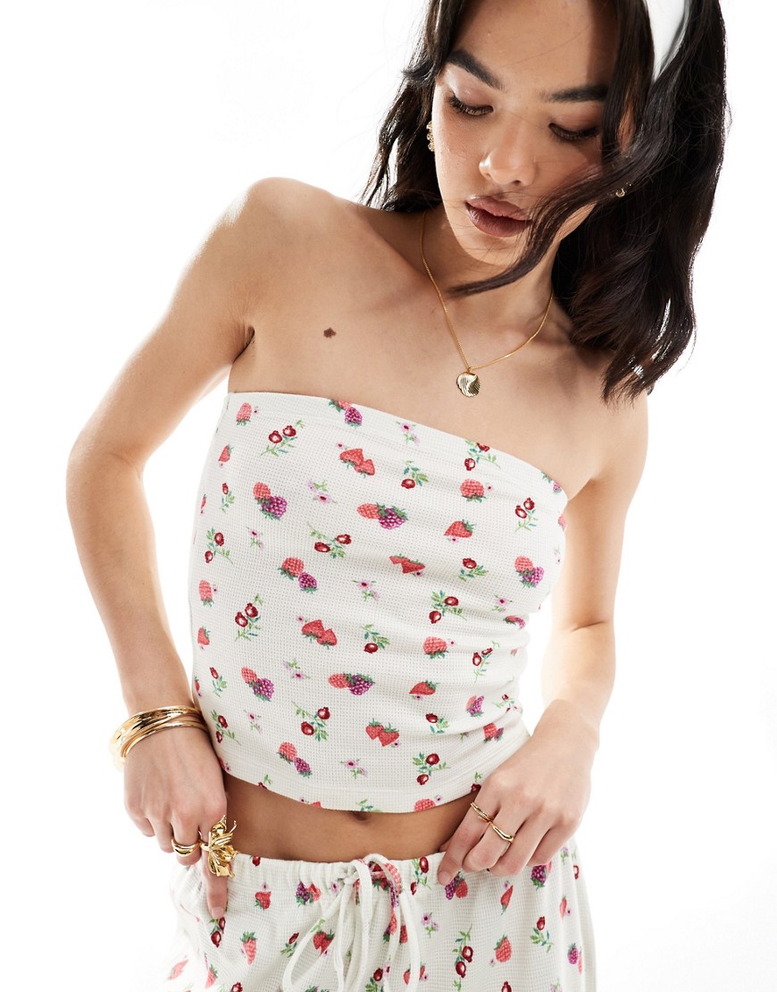 ASOS DESIGN waffle bandeau co-ord in fruit print-White