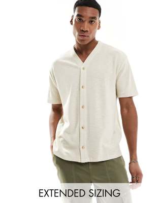 ASOS DESIGN waffle baseball t-shirt in beige