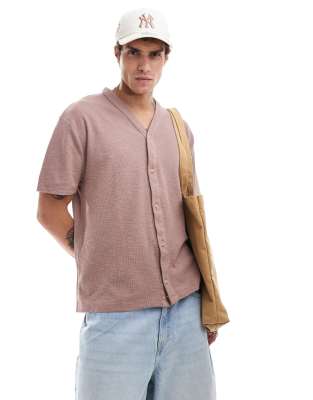 ASOS DESIGN waffle baseball t-shirt in brown