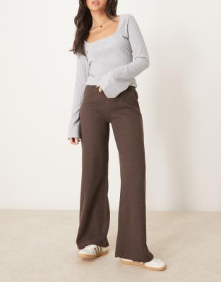 waffle boxer detail wide leg pants in brown