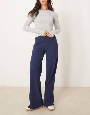 waffle boxer detail wide leg pants in navy