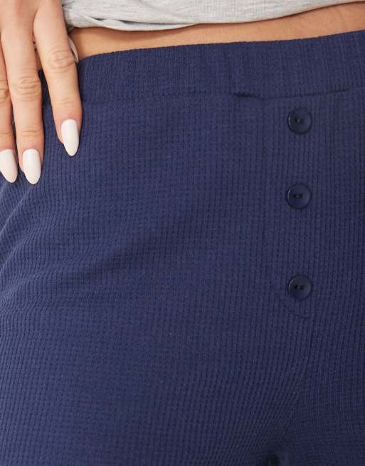 ASOS DESIGN waffle boxer detail wide leg pants in navy, 4 of 5