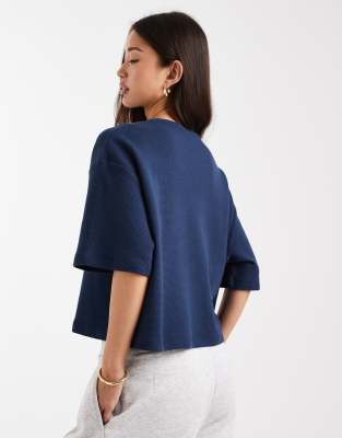 Asos Design Waffle Boxy Crop T-shirt In Blue