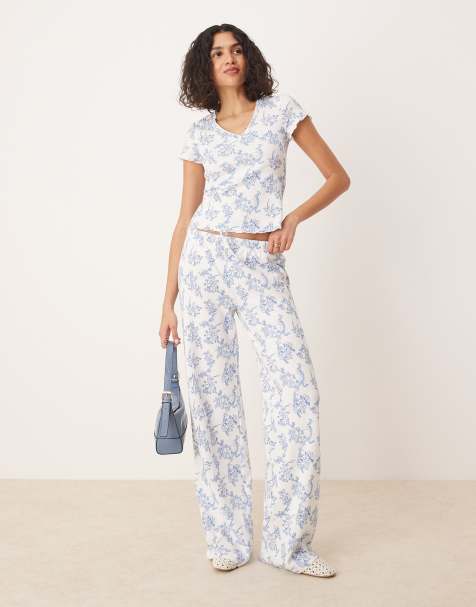 ASOS DESIGN waffle co-ord trouser in blue floral print - view 1