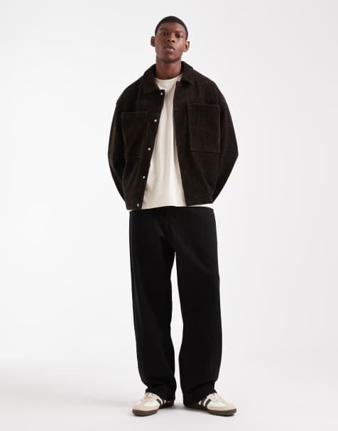 ASOS DESIGN waffle cord harrington jacket in brown - view 1