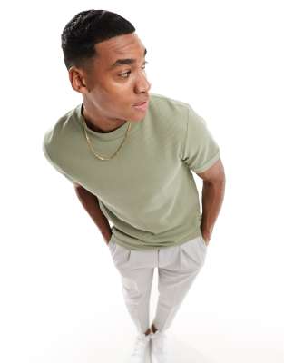 ASOS DESIGN waffle crew neck t-shirt in green