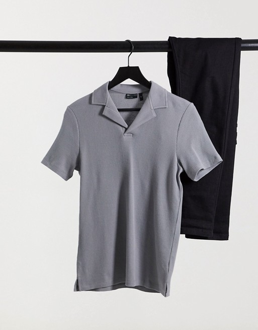 ASOS DESIGN waffle fit polo with revere collar in grey