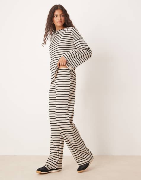 ASOS DESIGN waffle flare trouser co-ord in mono stripe