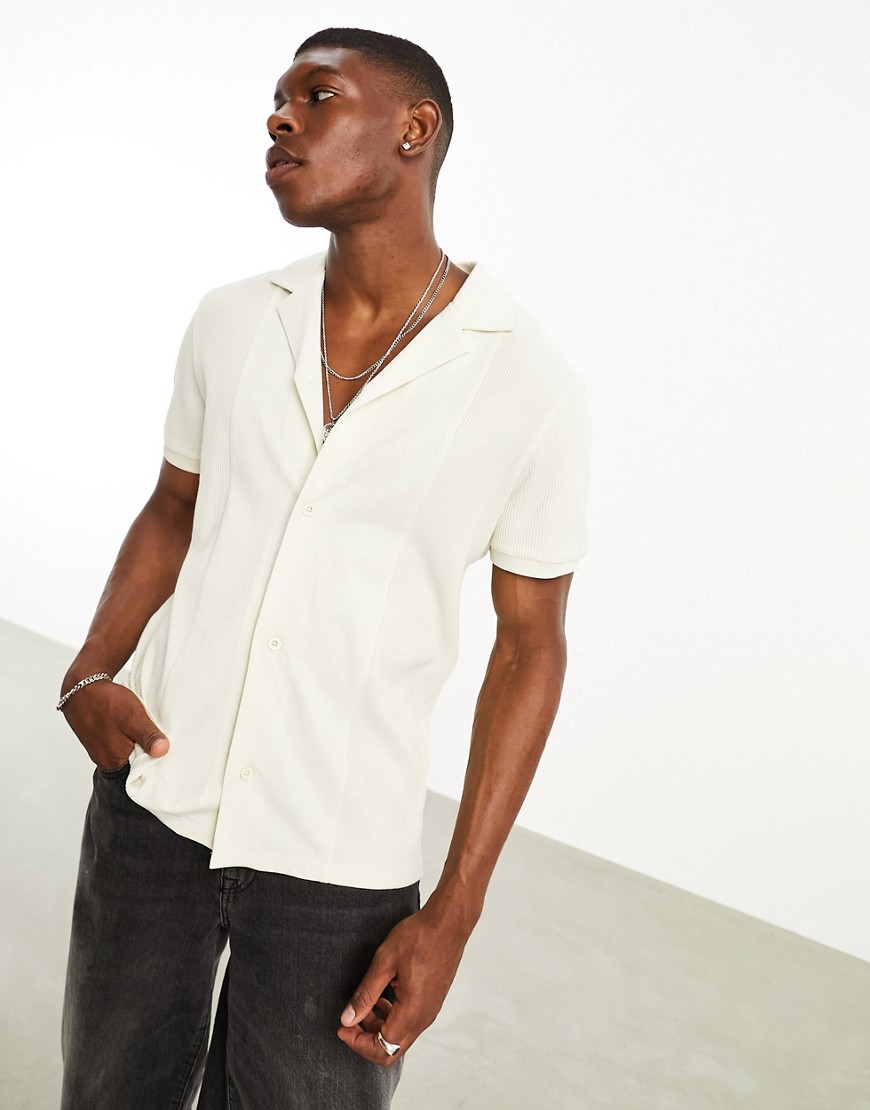 ASOS DESIGN waffle jersey shift with panel detail in ecru-Neutral