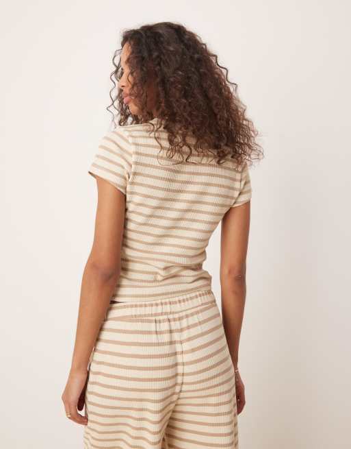 ASOS DESIGN waffle knit baby tee in neutral stripe - part of a set, 2 of 4