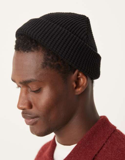 ASOS DESIGN waffle knit beanie in black, 4 of 4