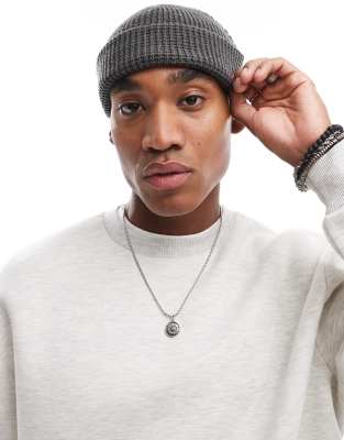 ASOS DESIGN ASOS DESIGN waffle knit beanie in charcoal-Grey