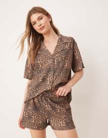 ASOS DESIGN boxy camp collar waffle shirt in leopard print