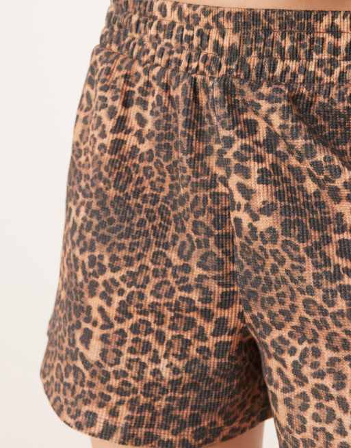 ASOS DESIGN waffle knit boxer shorts in leopard print