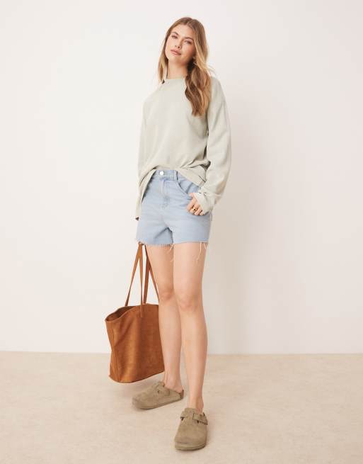 ASOS DESIGN waffle knit long sleeve skater tee in washed sage