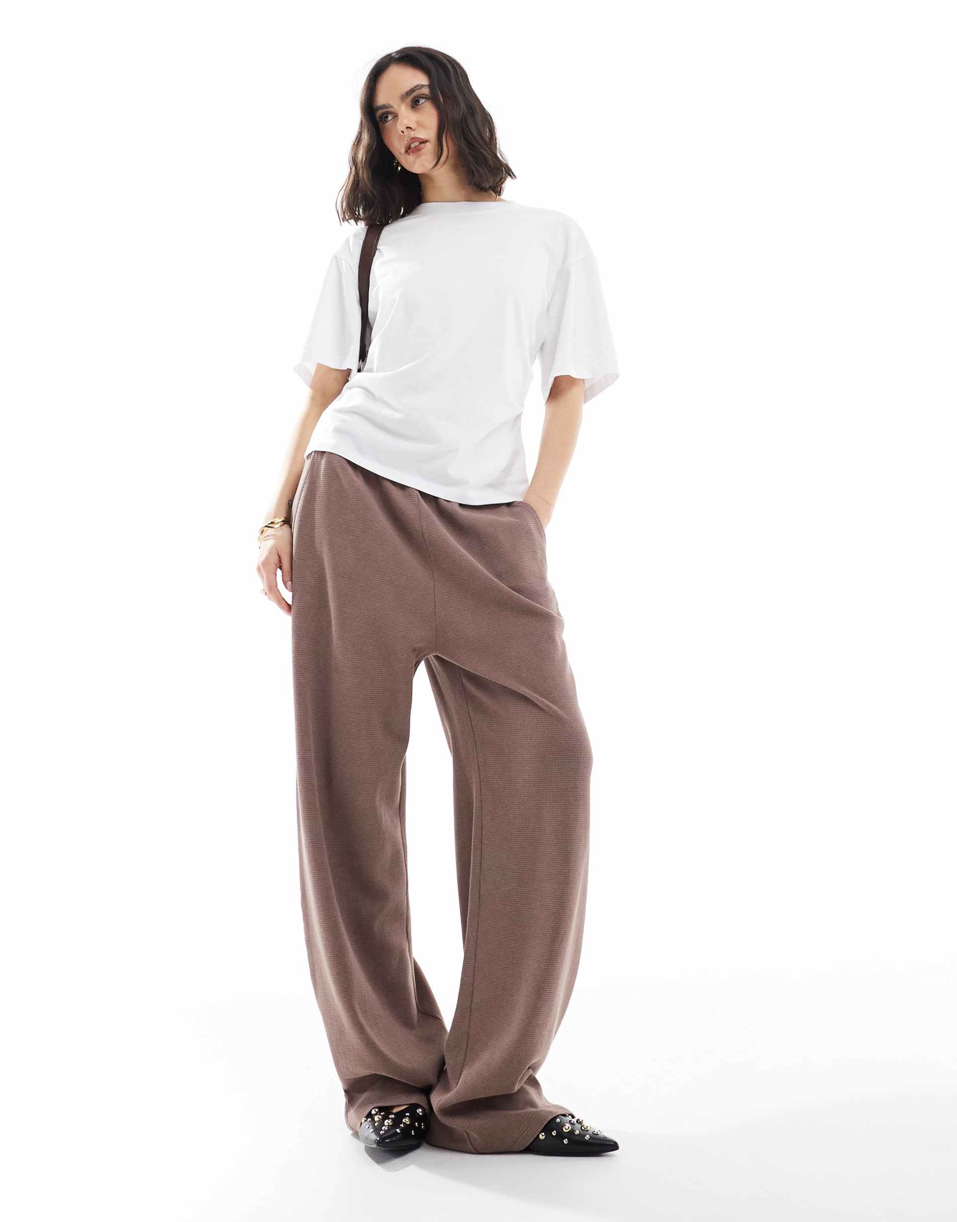asos design waffle knit straight leg sweatpants in washed chocolate