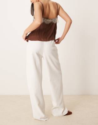 Asos Design Waffle Knit Wide Leg Pants In White