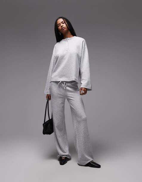 ASOS DESIGN waffle knit wide leg sweatpants in heathered ice - part of a set - view 1