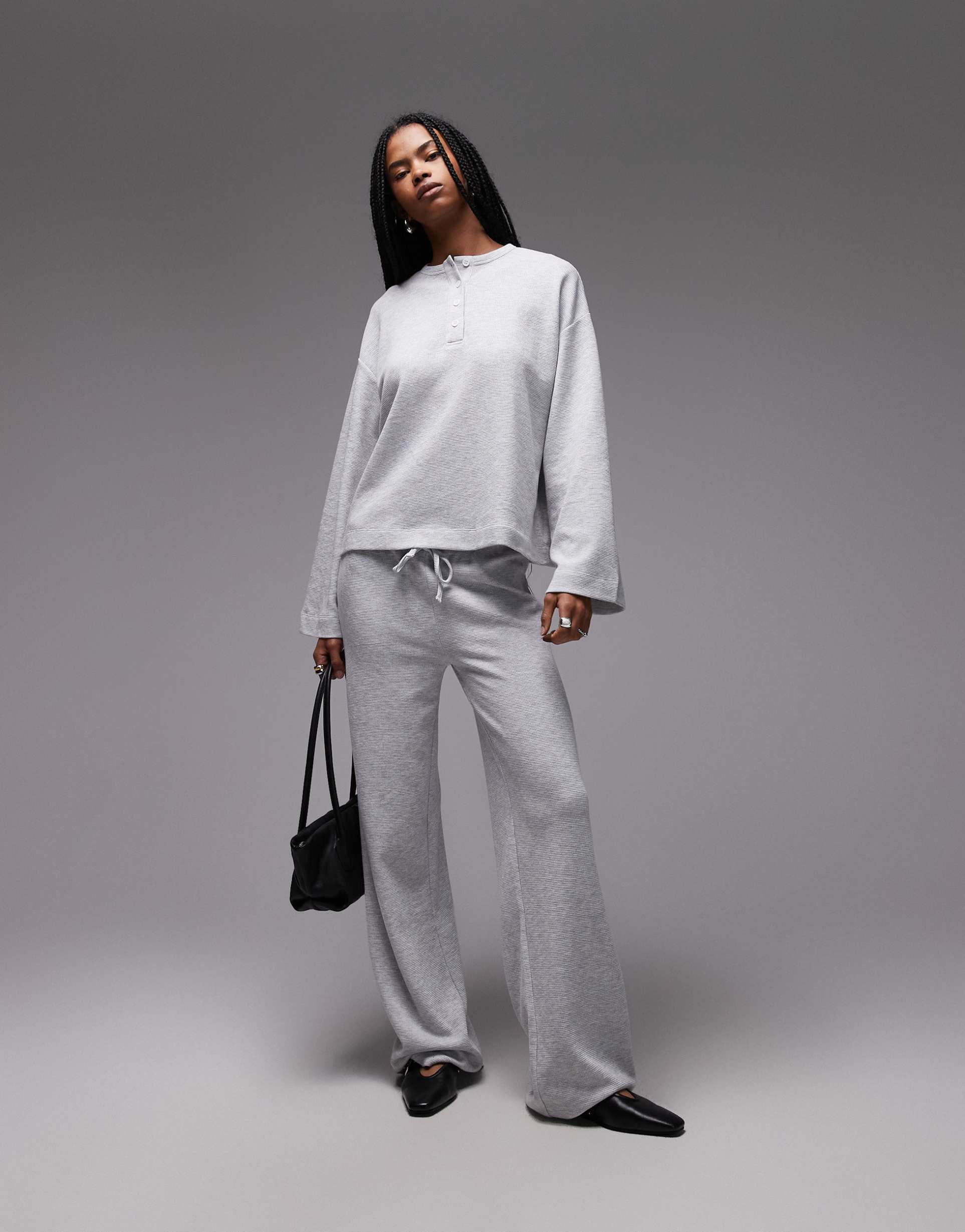 asos design waffle knit wide leg sweatpants in heathered ice - part of a set