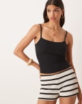 [ASOS DESIGN] ASOS DESIGN waffle lettuce edge cami singlet in black L BLACK