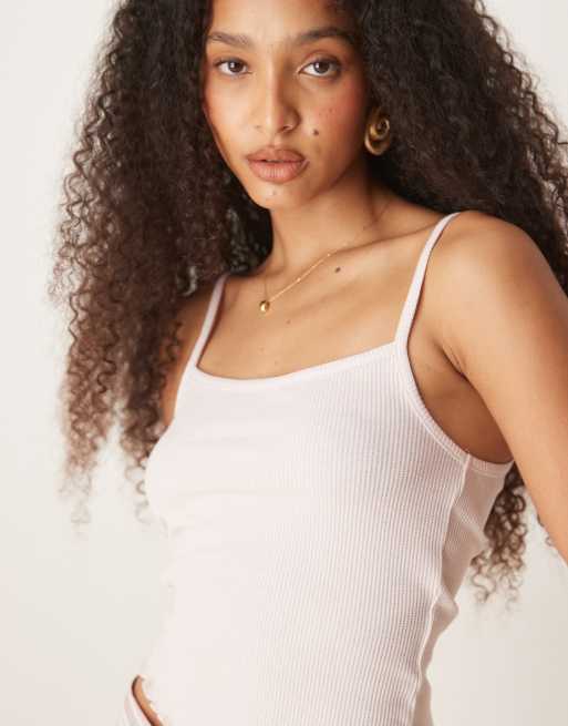 ASOS DESIGN waffle lettuce edge cami tank top in light pink, 2 of 4