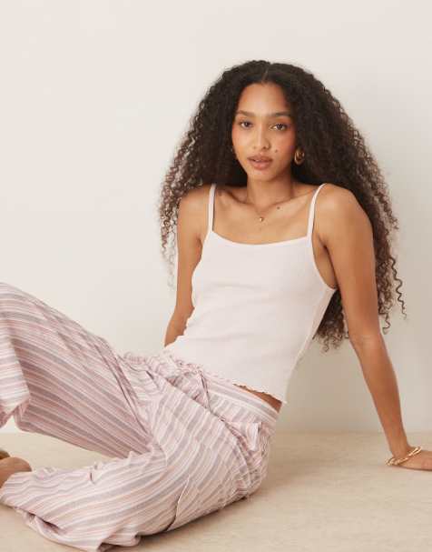 ASOS DESIGN waffle lettuce edge cami vest in light pink - view 1