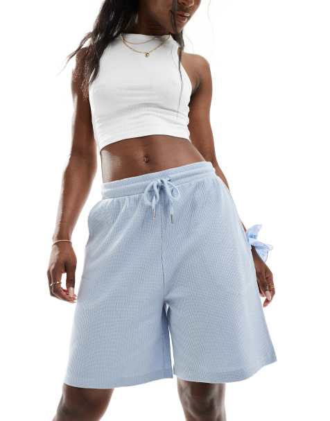 ASOS DESIGN waffle longline short in blue - view 1