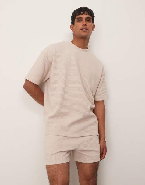 ASOS DESIGN waffle lounge set with shorts in beige - view 1