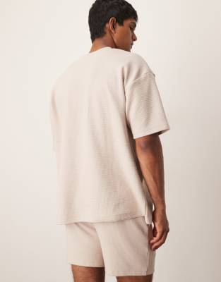 Asos Design Waffle Lounge Set With Shorts In Neutral
