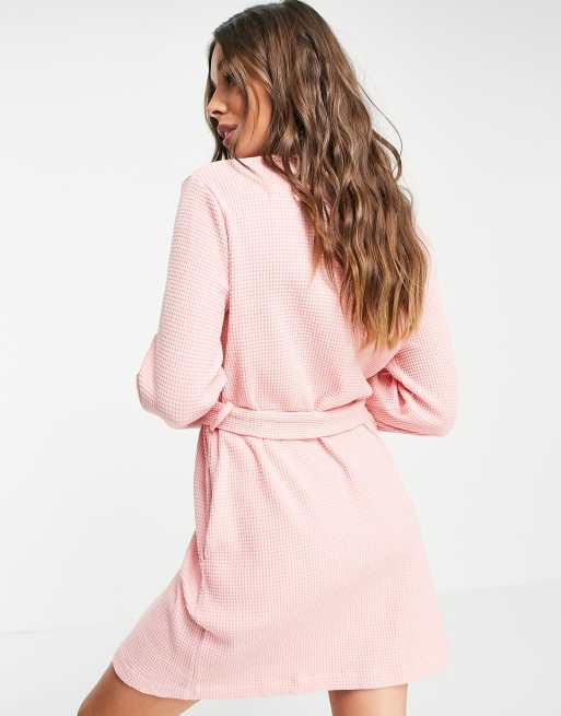 ASOS DESIGN waffle mini robe in pink