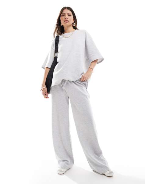 ASOS DESIGN waffle pants in ice marl (part of a set) - view 1