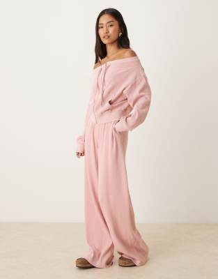 Asos Design Waffle Paperbag Waist Sweatpants In Pink