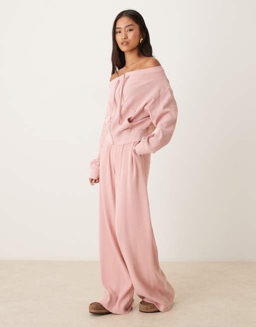 ASOS DESIGN waffle paperbag waist trackies in pink, 2 of 5