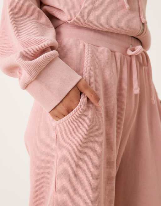 ASOS DESIGN waffle paperbag waist trackies in pink, 3 of 5