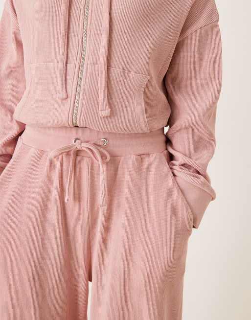 ASOS DESIGN waffle paperbag waist trackies in pink, 5 of 5